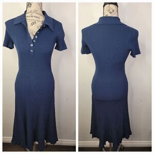 Jason Wu Fit & Flare Midi Dress Sz XS Ribbed Popover Classic Henley Office Siren